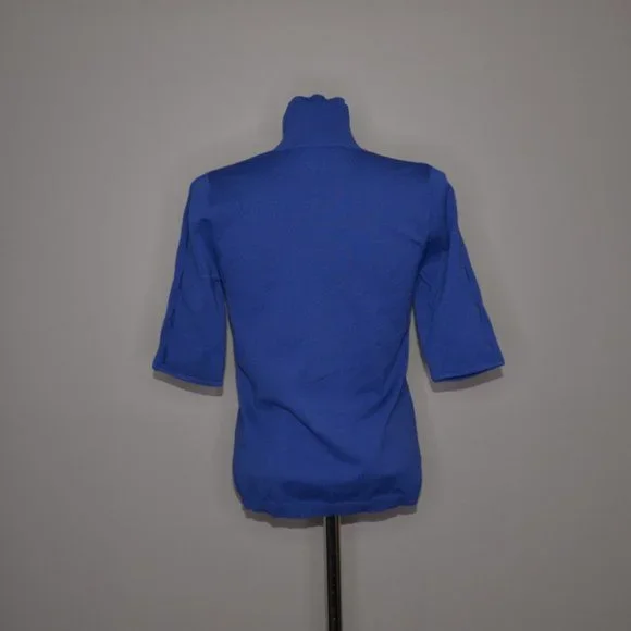 Tanya Taylor Blue Short Sleeve Knit Turtleneck Sz S - Picture 3 of 7